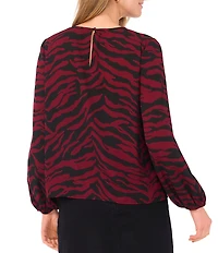 Vince Camuto Woven Zebra Print V-Neck Long Sleeve Center Front Seam Top