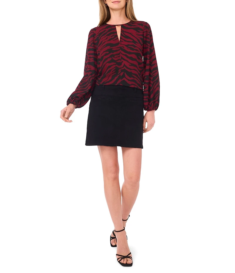 Vince Camuto Woven Zebra Print V-Neck Long Sleeve Center Front Seam Top