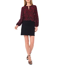 Vince Camuto Woven Zebra Print V-Neck Long Sleeve Center Front Seam Top