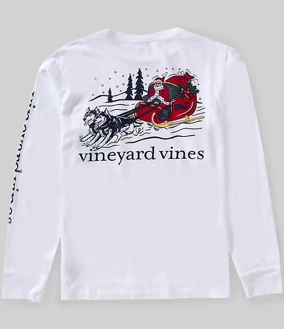 Vineyard Vine Big Boys Dog Flying Presents Long Sleeve Crew Neck T-Shirt