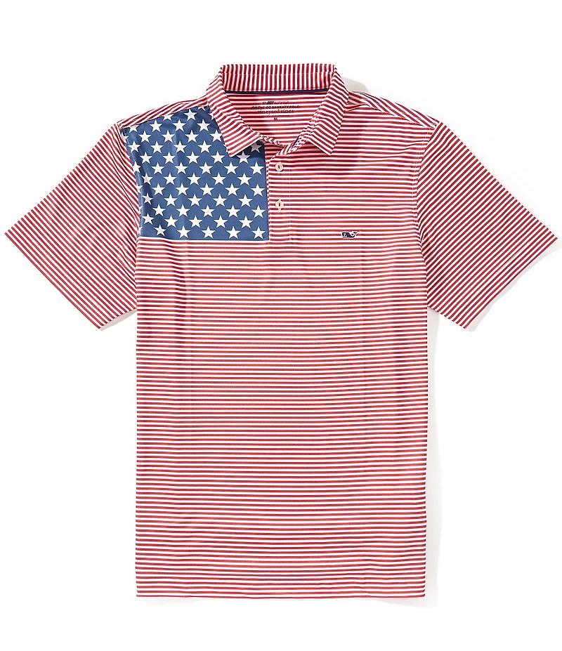 Vineyard Vines American Flag Sankaty Performance Short Sleeve Polo Shirt