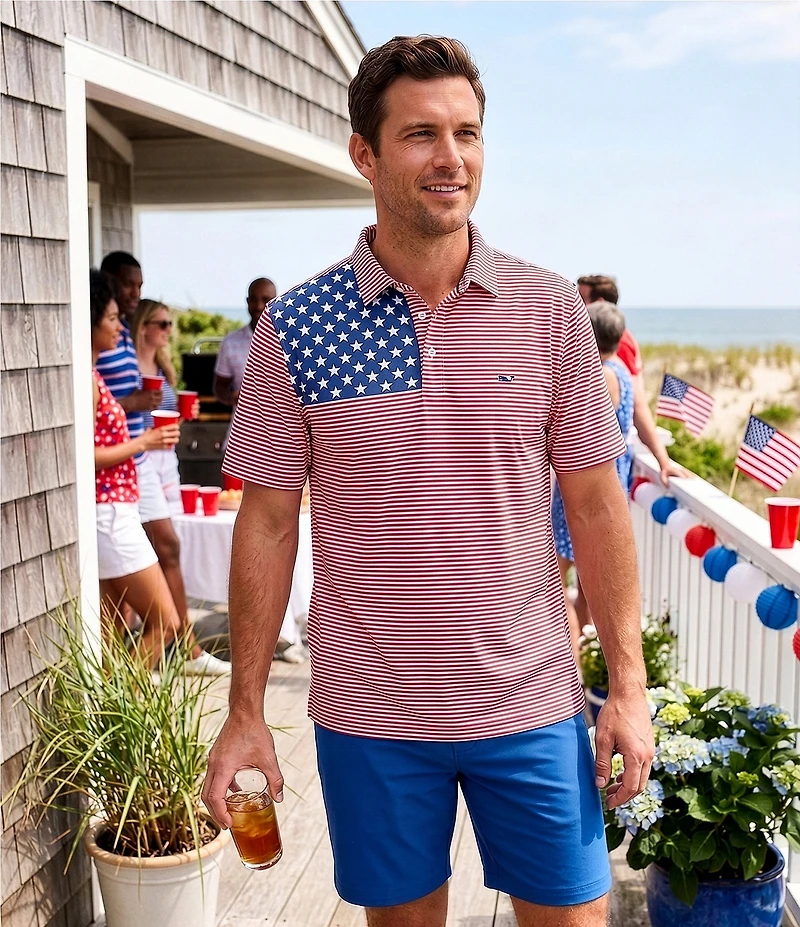 Vineyard Vines American Flag Sankaty Performance Short Sleeve Polo Shirt