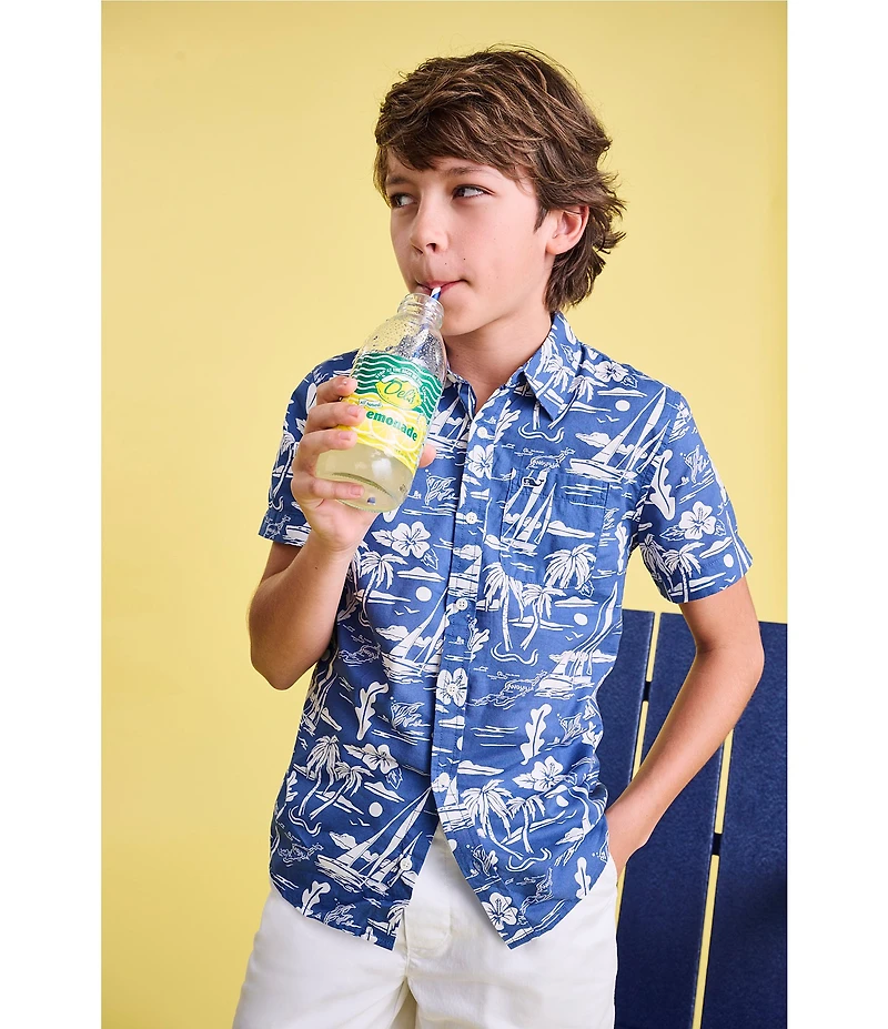 Vineyard Vines Big Boys Tropical Printed Short Sleeve Shirt