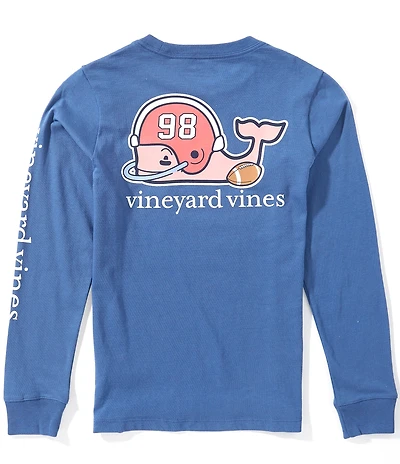 Vineyard Vines Big Boys Football Whale Long Sleeve Crew Neck T-Shirt
