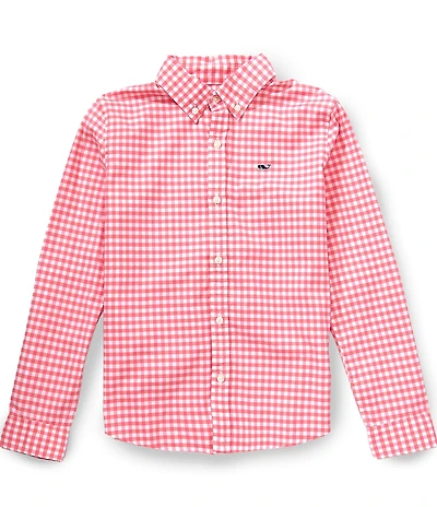 Vineyard Vines Big Boys Performance Cotton Skysail Gingham Long Sleeve Button-Down Shirt
