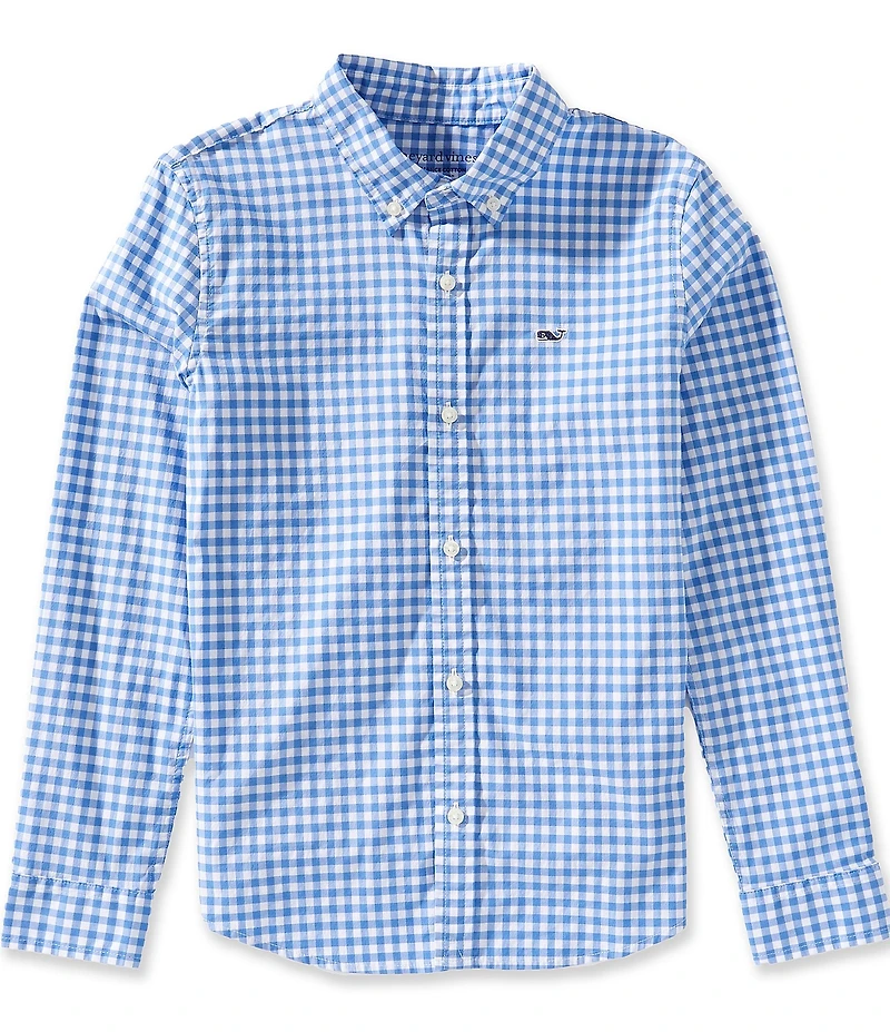 Vineyard Vines Big Boys Performance Cotton Skysail Gingham Long Sleeve Button-Down Shirt
