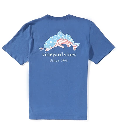 Vineyard Vines Flag Americana Red Fish Short Sleeve Pocket T-Shirt