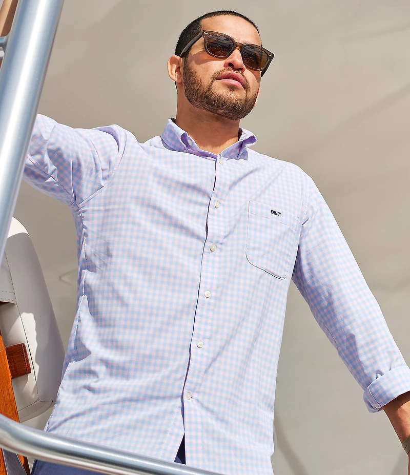 Vineyard Vines Topsail Gingham Featherweight Performance Stretch Long Sleeve Woven Shirt