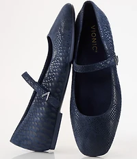 Vionic Alameda Suede Snake Print Mary Jane Flats