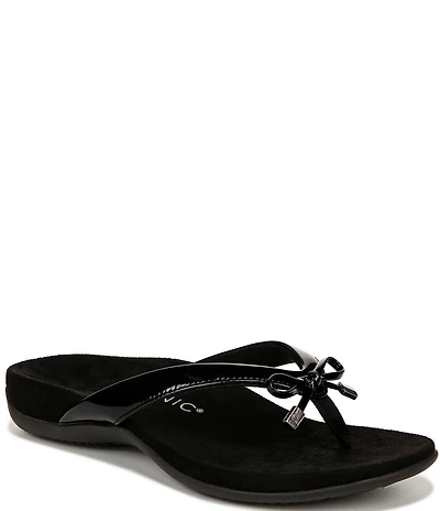 Vionic Bella Patent Bow Detail Thong Slip-On Sandals