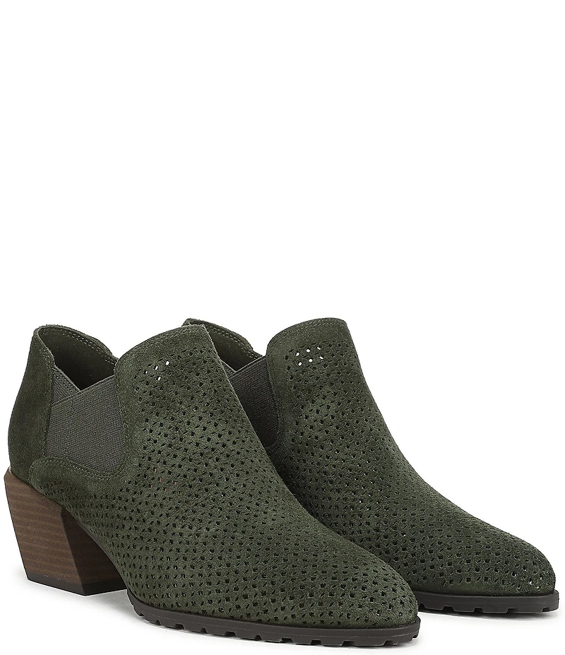 Vionic Bethany Perf Suede Stacked Heel Booties
