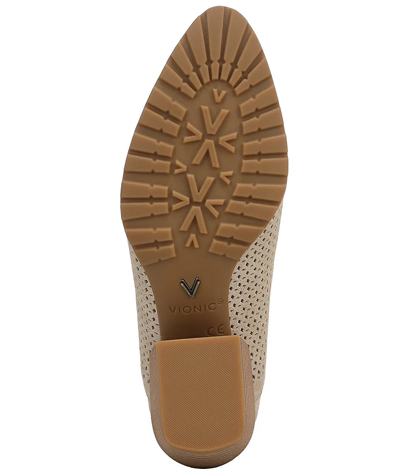 Vionic Bethany Perf Suede Stacked Heel Booties