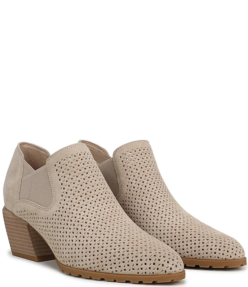 Vionic Bethany Perf Suede Stacked Heel Booties