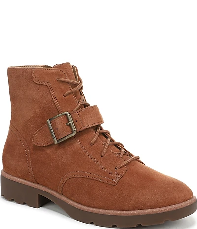 Vionic Catina Waxed Suede Buckled Hardware Strap Ankle Booties