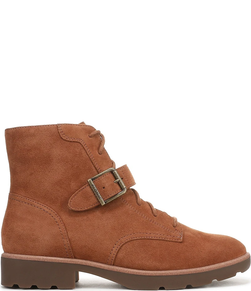 Vionic Catina Waxed Suede Buckled Hardware Strap Ankle Booties