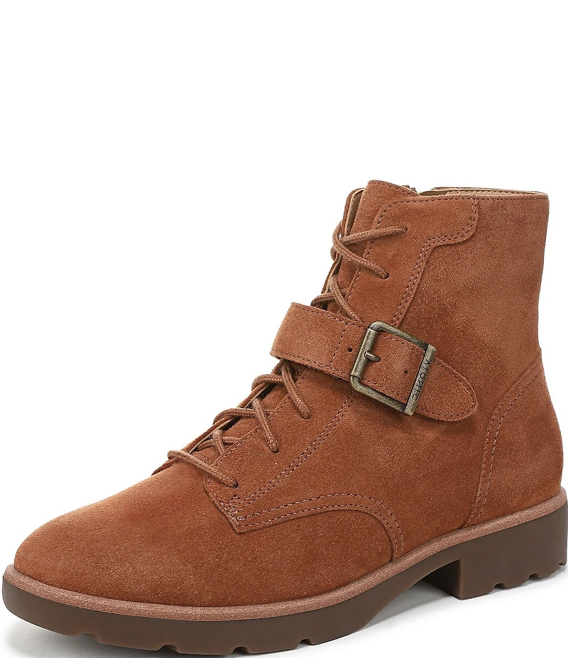 Vionic Catina Waxed Suede Buckled Hardware Strap Ankle Booties
