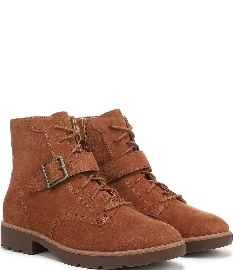 Vionic Catina Waxed Suede Buckled Hardware Strap Ankle Booties