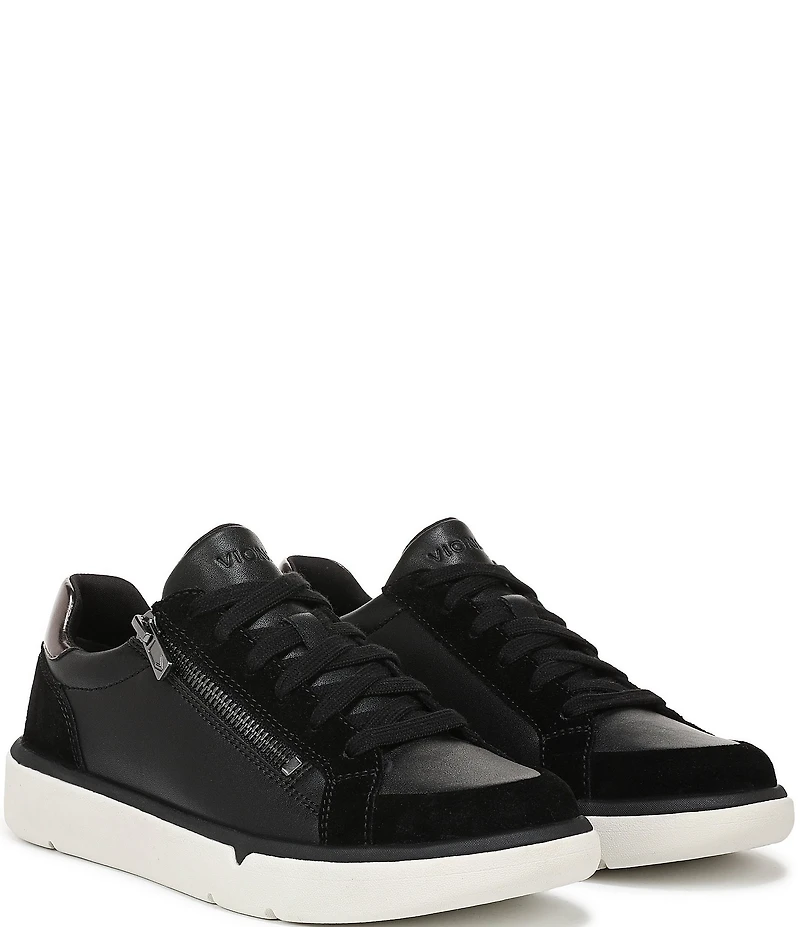 Vionic City Walk Axs Leather and Suede Side Zip Sneakers