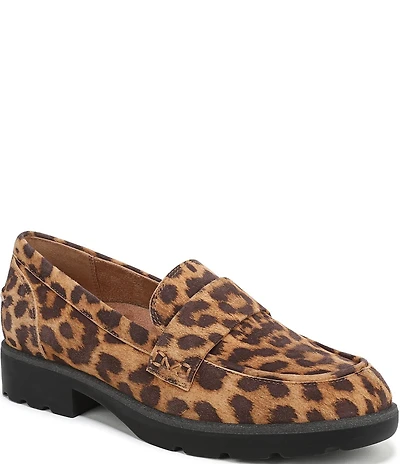 Vionic Cleo Suede Leopard Print Penny Loafers