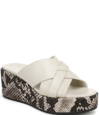 Vionic Dawn Leather Snake Print Wedge Sandals