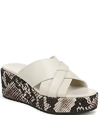 Vionic Dawn Leather Snake Print Wedge Sandals