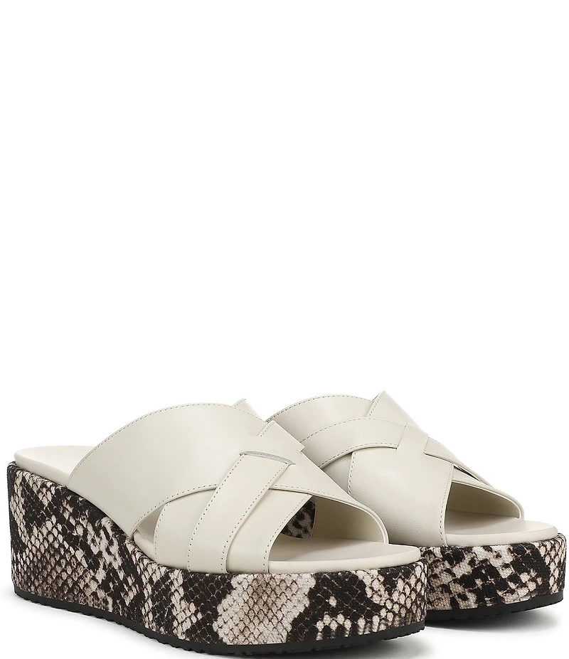 Vionic Dawn Leather Snake Print Wedge Sandals