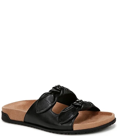 Vionic Elara Leather Knotted Detail Slide Sandals