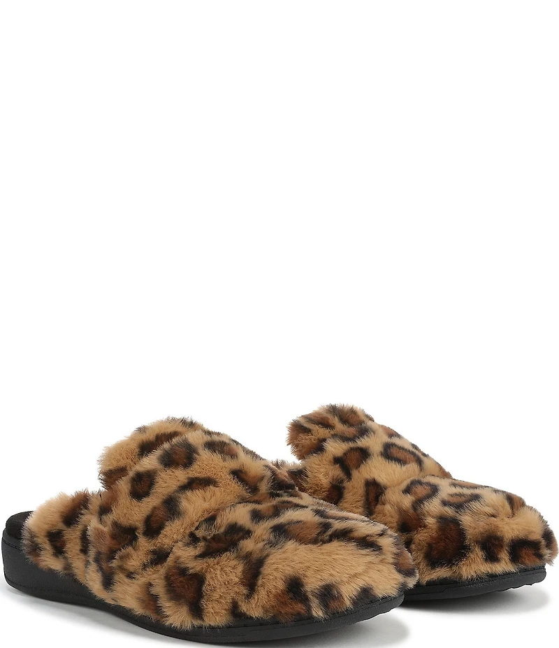 Vionic Gemma Faux Fur Leopard Print Slippers