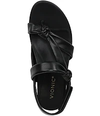 Vionic Geneva Leather Thong Mini Wedge Sandals