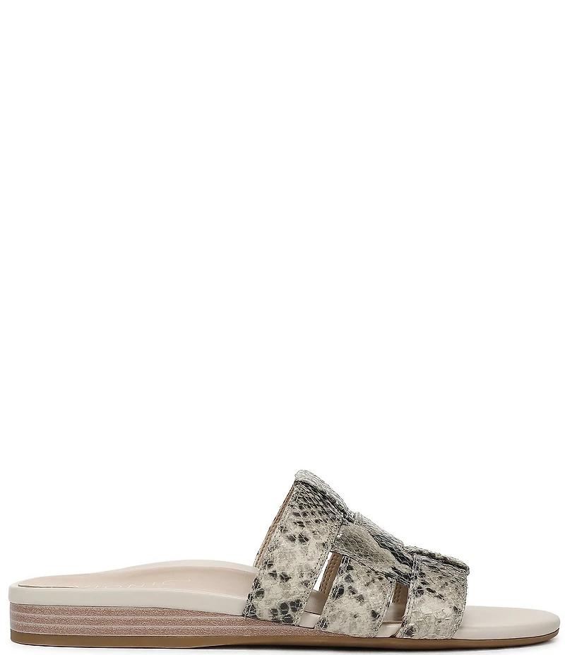 Vionic Glendora Leather Snake Print Mini Wedge Sandals