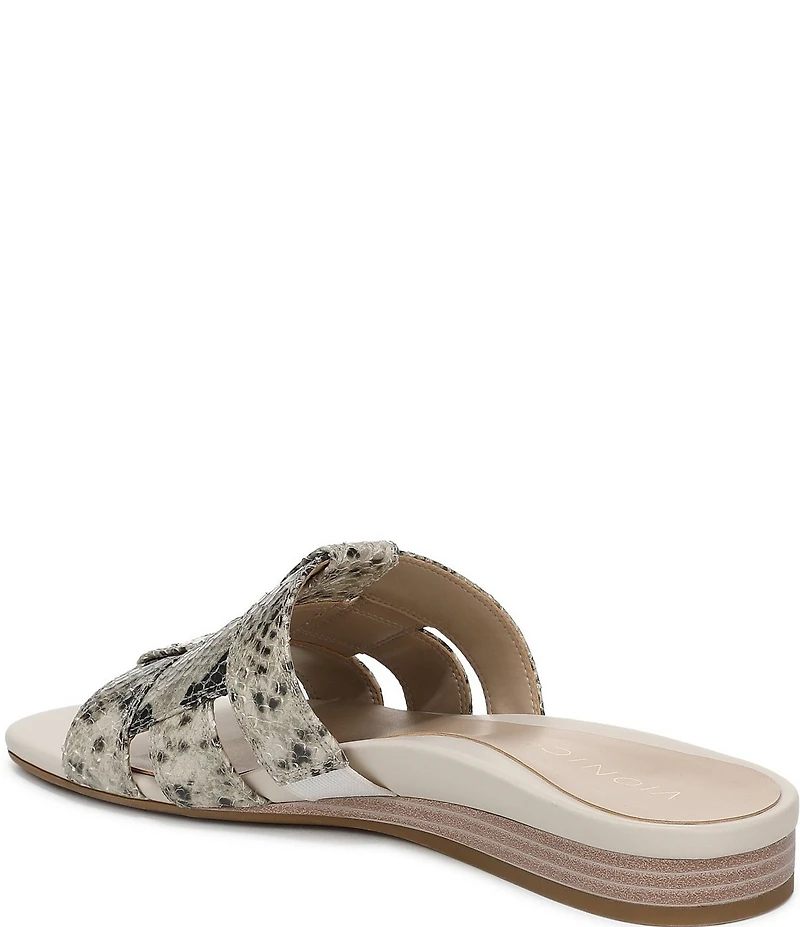 Vionic Glendora Leather Snake Print Mini Wedge Sandals