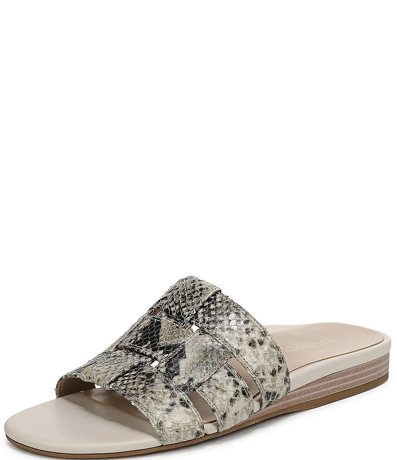 Vionic Glendora Leather Snake Print Mini Wedge Sandals