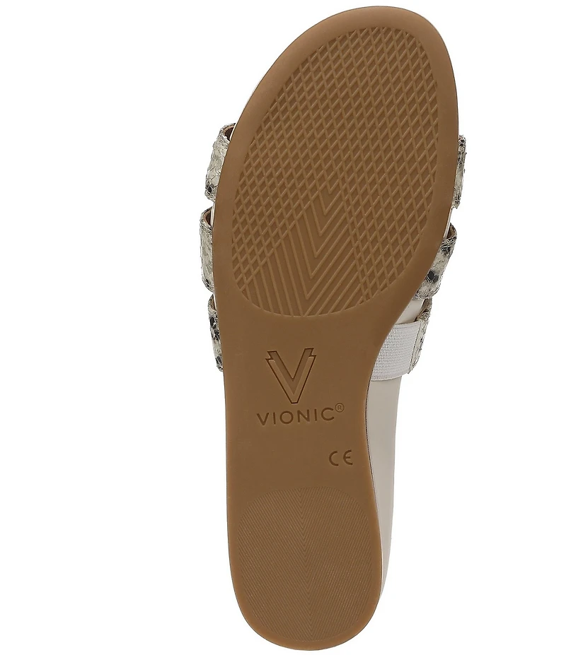 Vionic Glendora Leather Snake Print Mini Wedge Sandals