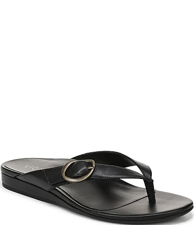 Vionic Grove Leather Mini Wedge Thong Sandals