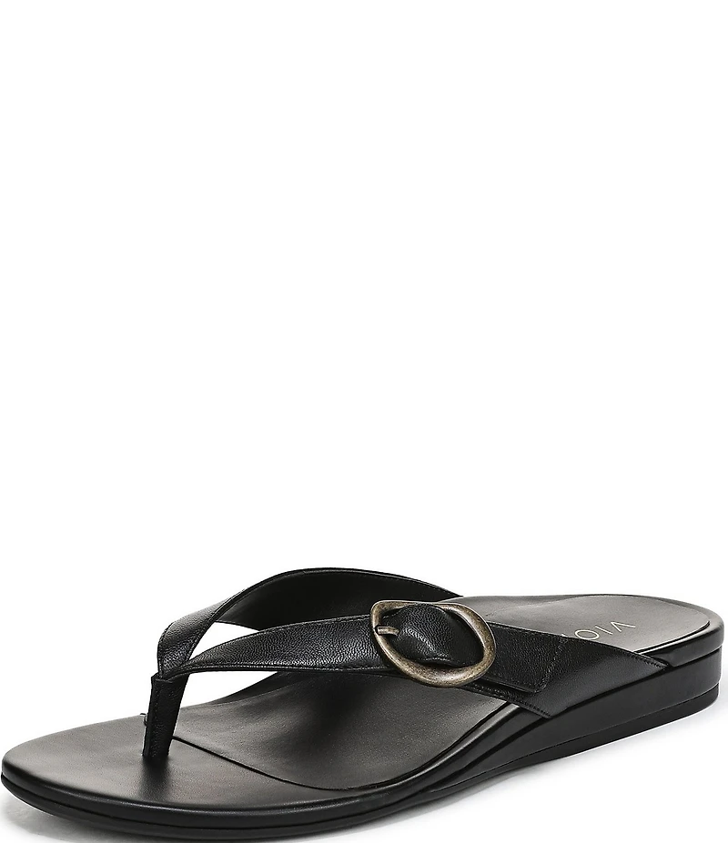 Vionic Grove Leather Mini Wedge Thong Sandals