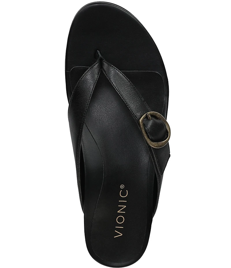 Vionic Grove Leather Mini Wedge Thong Sandals