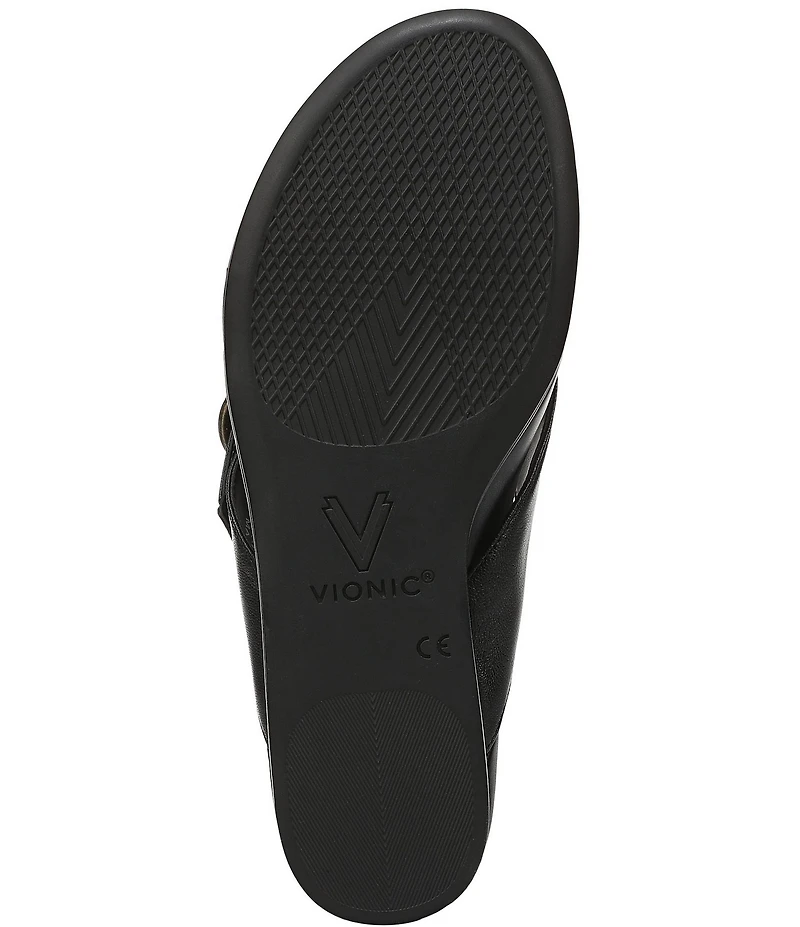 Vionic Grove Leather Mini Wedge Thong Sandals