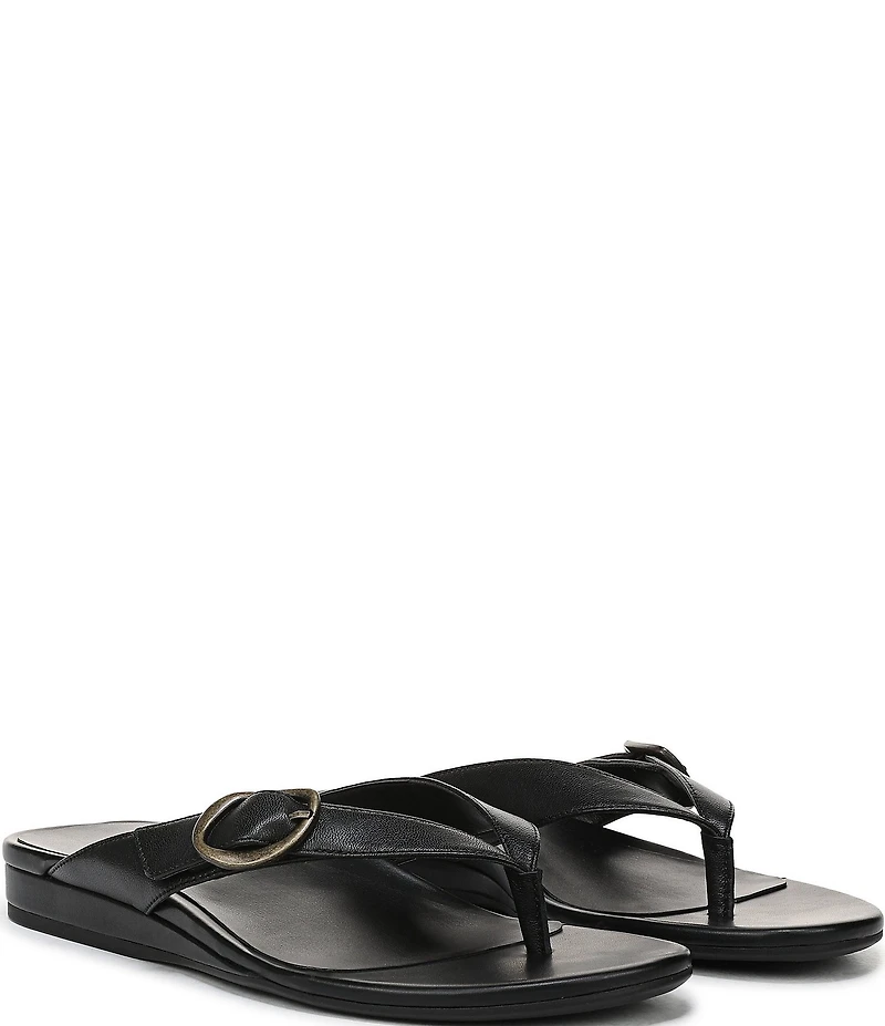 Vionic Grove Leather Mini Wedge Thong Sandals