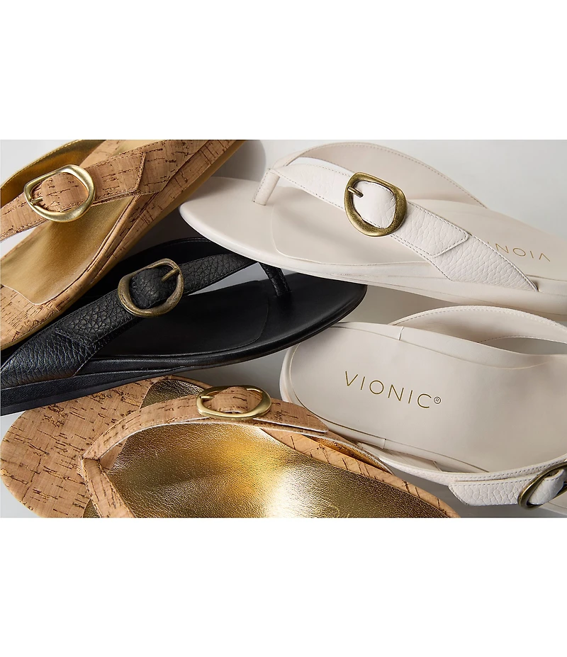 Vionic Grove Leather Mini Wedge Thong Sandals