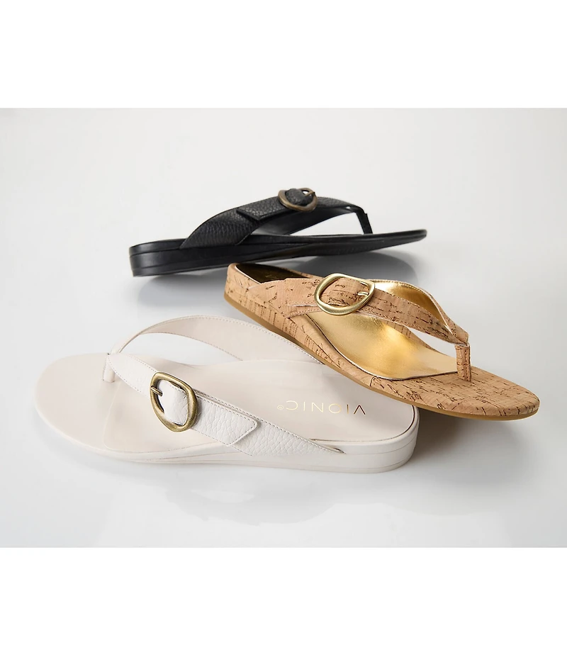 Vionic Grove Leather Mini Wedge Thong Sandals