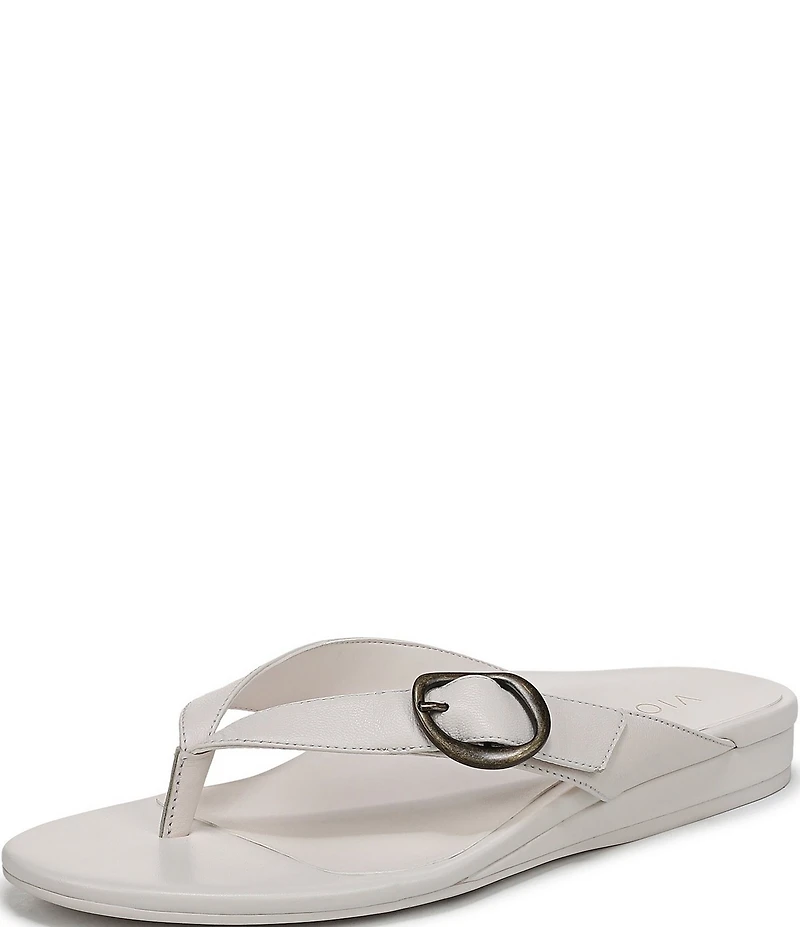 Vionic Grove Leather Mini Wedge Thong Sandals