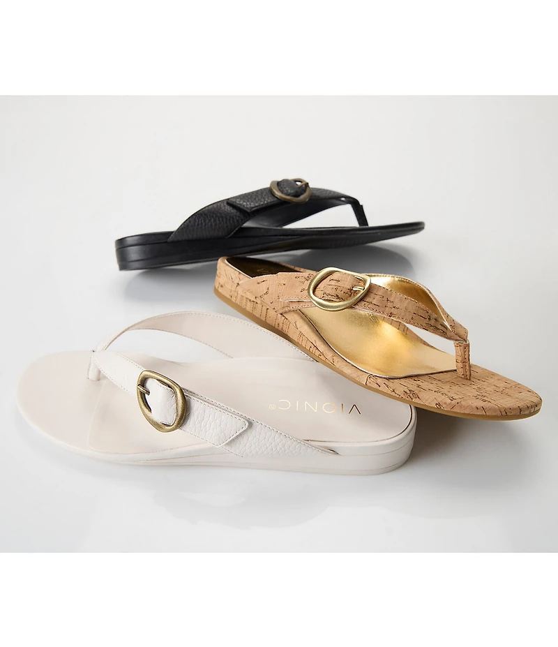 Vionic Grove Leather Mini Wedge Thong Sandals