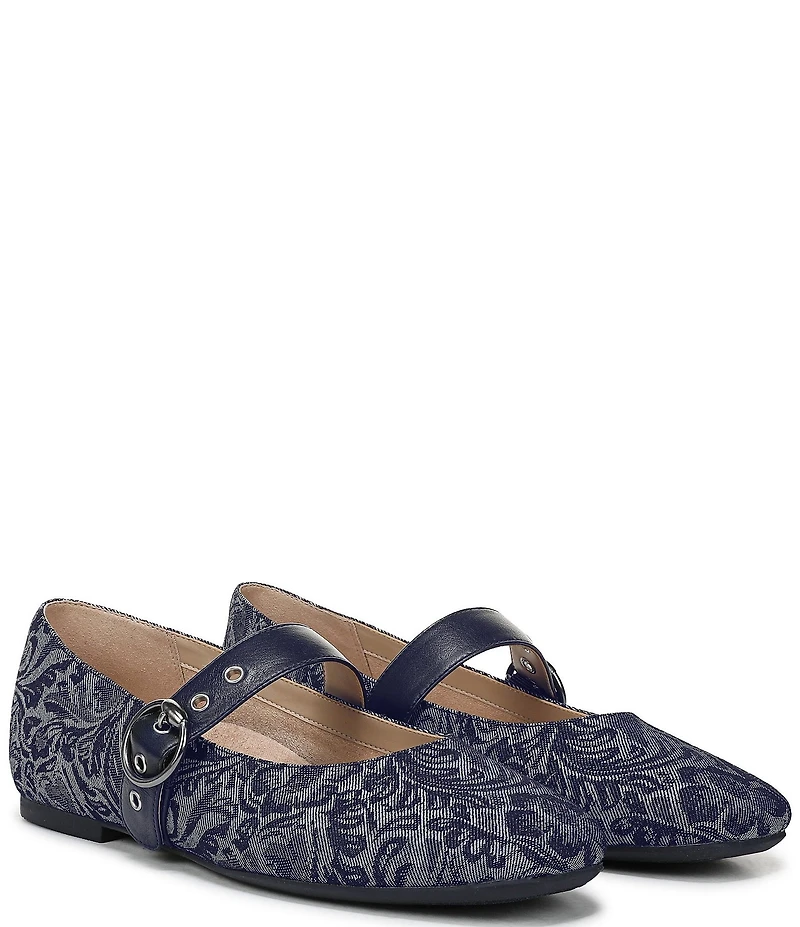 Vionic Hattie Denim Paisley Print Mary Jane Flats