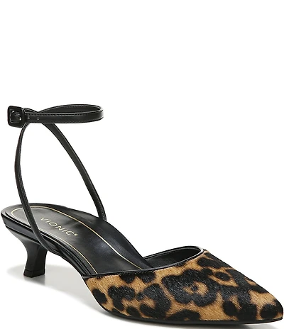 Vionic Jacynda Leopard Print Hair Calf Ankle Strap Dress Pumps