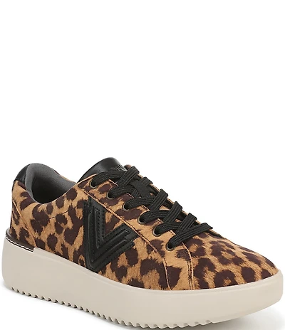 Vionic Kearny II Lace Up Leopard Print Suede Platform Sneakers