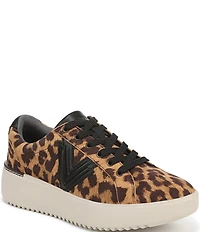 Vionic Kearny II Lace Up Leopard Print Suede Platform Sneakers