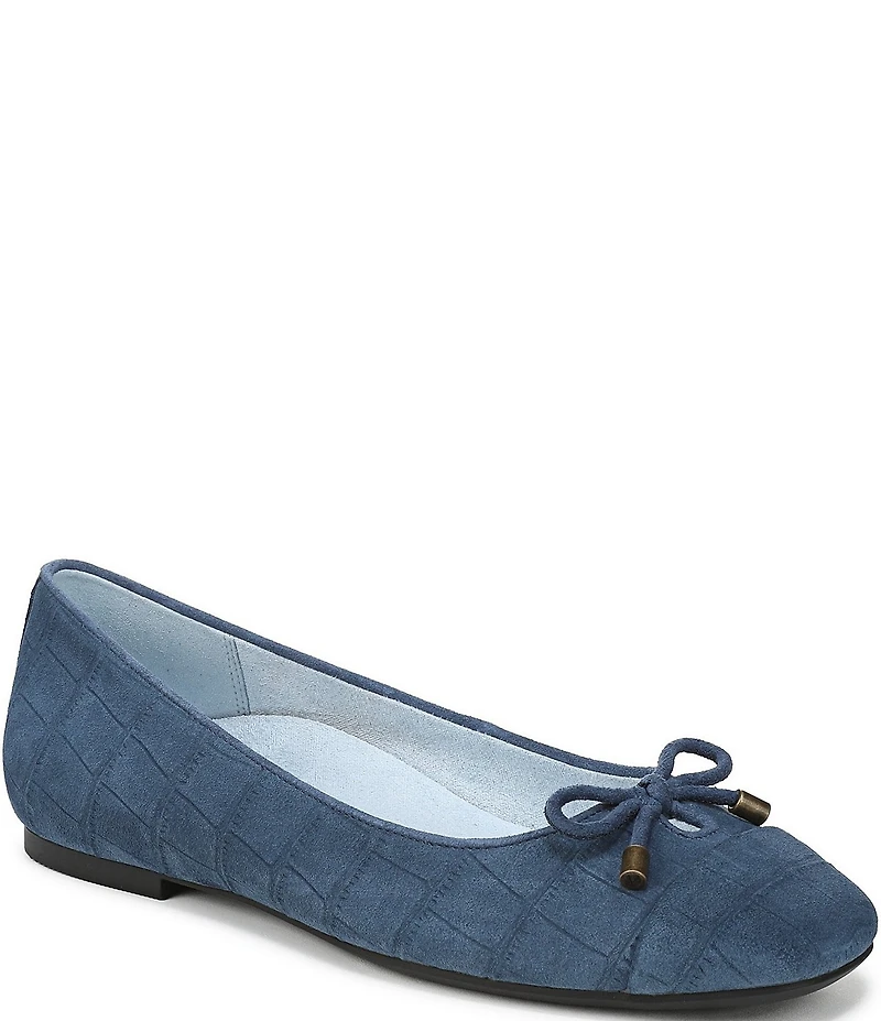 Vionic Klara Bow Detail Crocodile Pattern Suede Ballet Flats