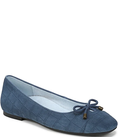 Vionic Klara Bow Detail Crocodile Pattern Suede Ballet Flats