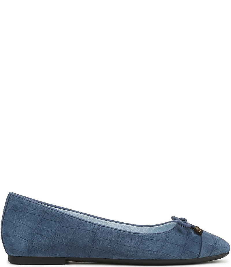 Vionic Klara Bow Detail Crocodile Pattern Suede Ballet Flats