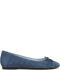 Vionic Klara Bow Detail Crocodile Pattern Suede Ballet Flats